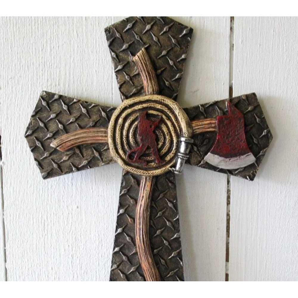 Wall Cross Axe Firefighter Hose Resin 11.25 X 7
